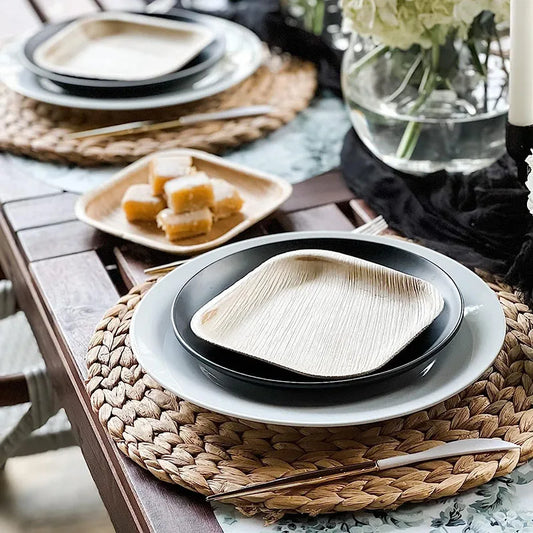 25pcs Eco-friendly Disposable Palm Leaf Plate Square Appetizer Dessert Plate Eco-friendly Dinnerware Bamboo Plate Like Outdoor Events Weddings Bridal Showers