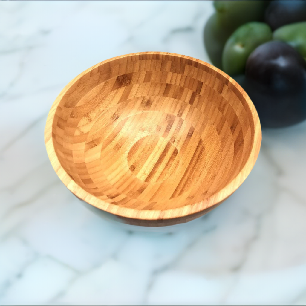 Large Bamboo Wood Salad Bowl Fruit Serving Bowl Mixing Bowl Popcorn Bowl, 11 Inch Diameter, 4096