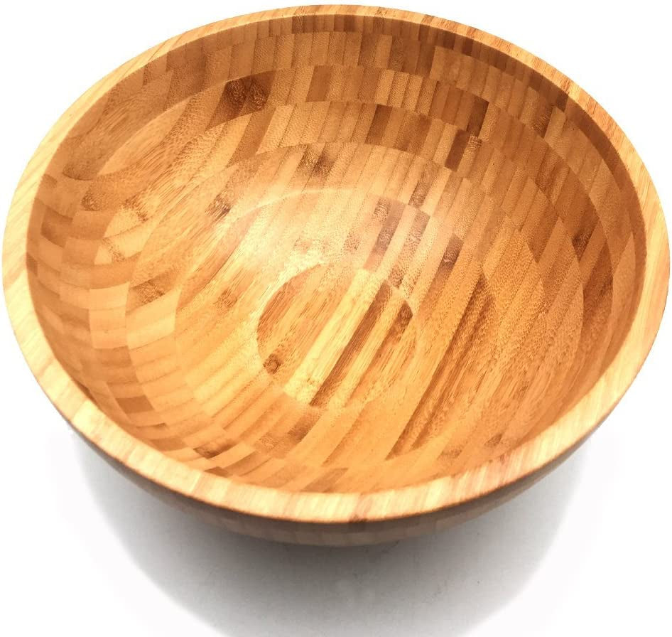 4096, Large Bamboo Wood Salad Bowl Fruit Serving Bowl Mixing Bowl Popcorn Bowl, 11 Inch Diameter