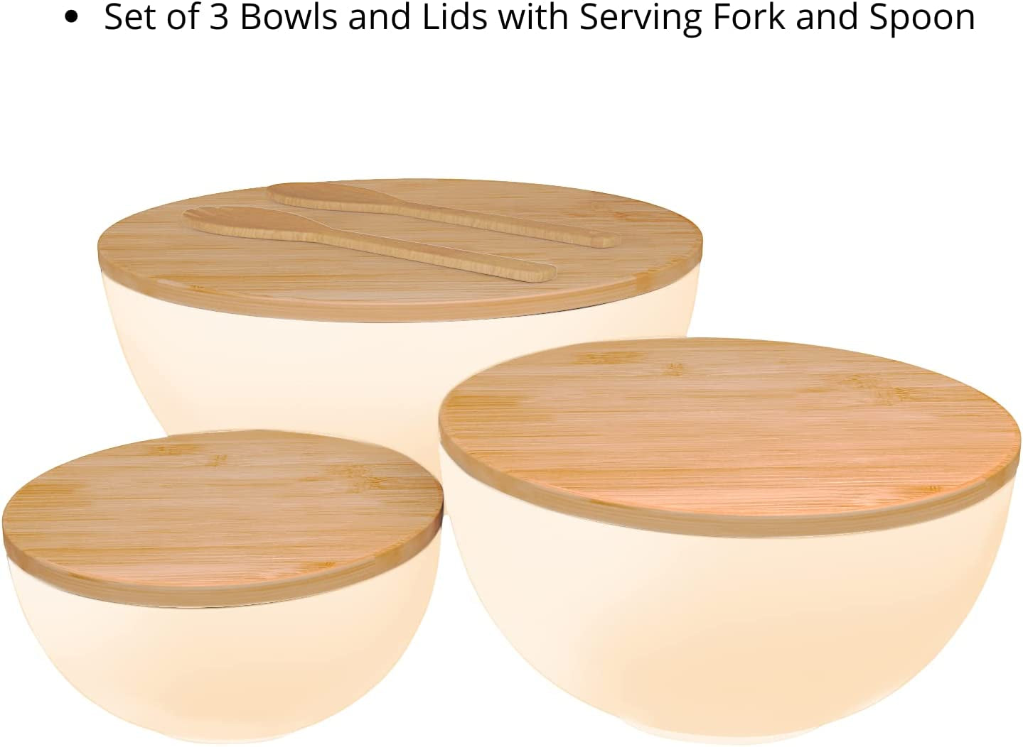 Salad Bowl Set with Lids, Bamboo Fiber Serving Bowls with Cutting Board Lids - Preparing & Serving Fruits, Veggies, Chips, Dips & More, Mixing Bowl Set with Serving Utensils