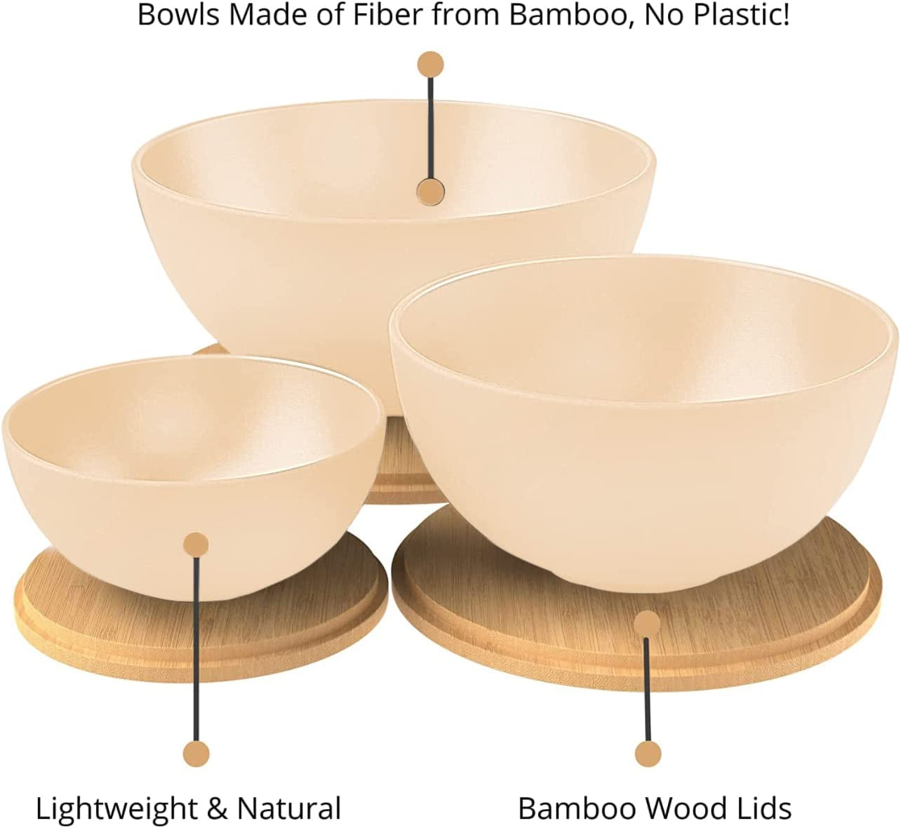 Salad Bowl Set with Lids, Bamboo Fiber Serving Bowls with Cutting Board Lids - Preparing & Serving Fruits, Veggies, Chips, Dips & More, Mixing Bowl Set with Serving Utensils