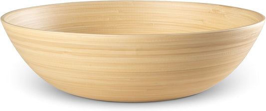 Bamboo Salad Bowl 12 Inch Lightweight Popcorn Bowl, Extra Large Serving Bowl or Chip Bowl for Party Snacks, Handcrafted Salad Bowls Large Serving (Wood Color)