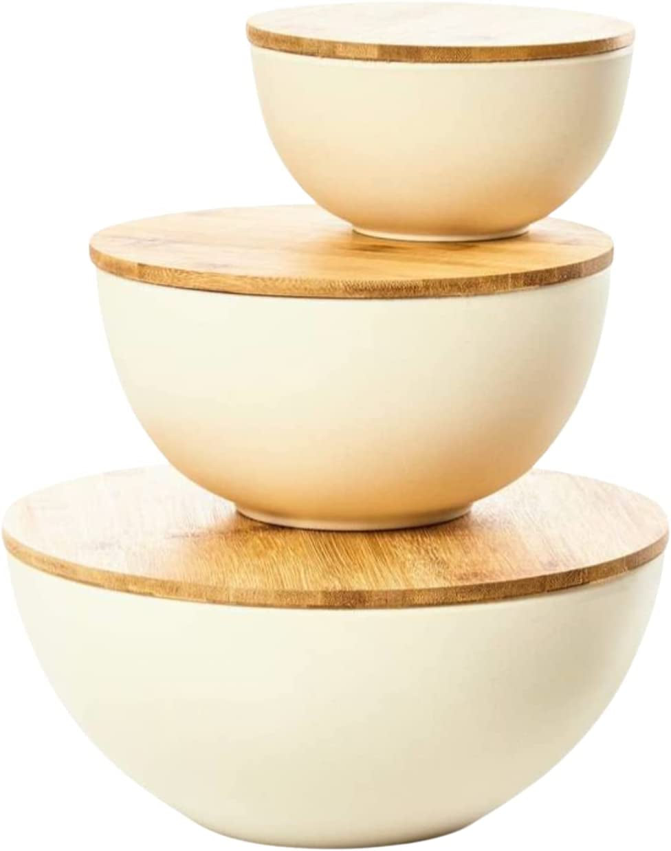 Salad Bowl Set with Lids, Bamboo Fiber Serving Bowls with Cutting Board Lids - Preparing & Serving Fruits, Veggies, Chips, Dips & More, Mixing Bowl Set with Serving Utensils