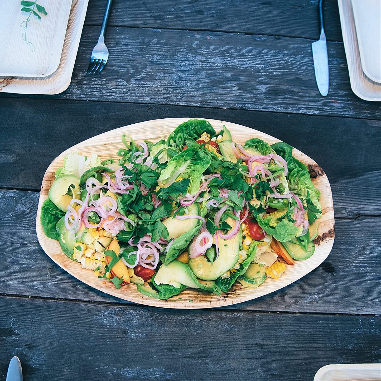 Disposable Bamboo Look - Pack of 6 Oval Serving Platters - 15"X10" Made from All Natural Sturdy Biodegradable and Compostable Palm Leaf - Serving Boats, Serving Trays