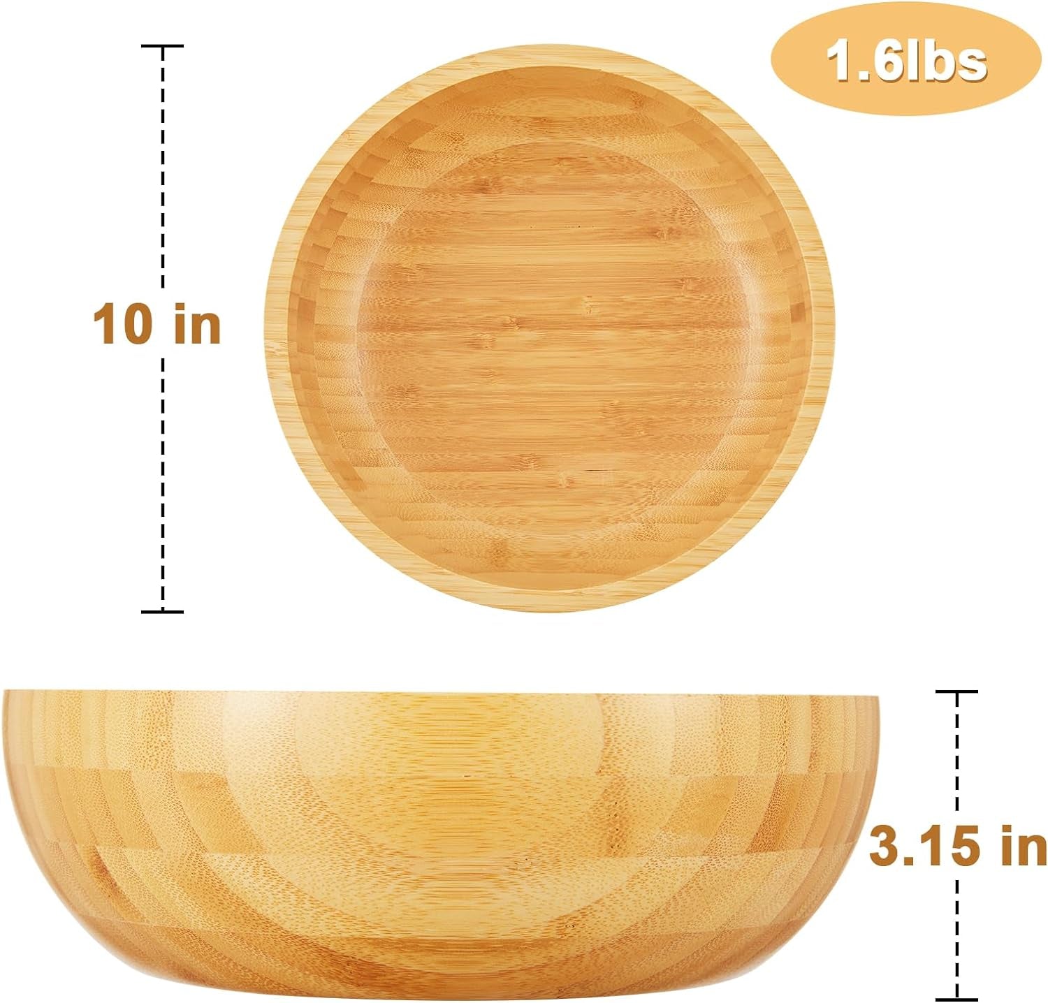 Fruit Bowl for Kitchen Counter -  Bamboo Fruit Bowl - Dishwasher Safe, Eco-Friendly, Scratch Resistant - Extra Large Serving Bowl - Handcrafted Salad Bowls Large Serving (Wood Color)