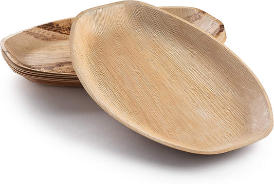 Disposable Bamboo Look - Pack of 6 Oval Serving Platters - 15"X10" Made from All Natural Sturdy Biodegradable and Compostable Palm Leaf - Serving Boats, Serving Trays